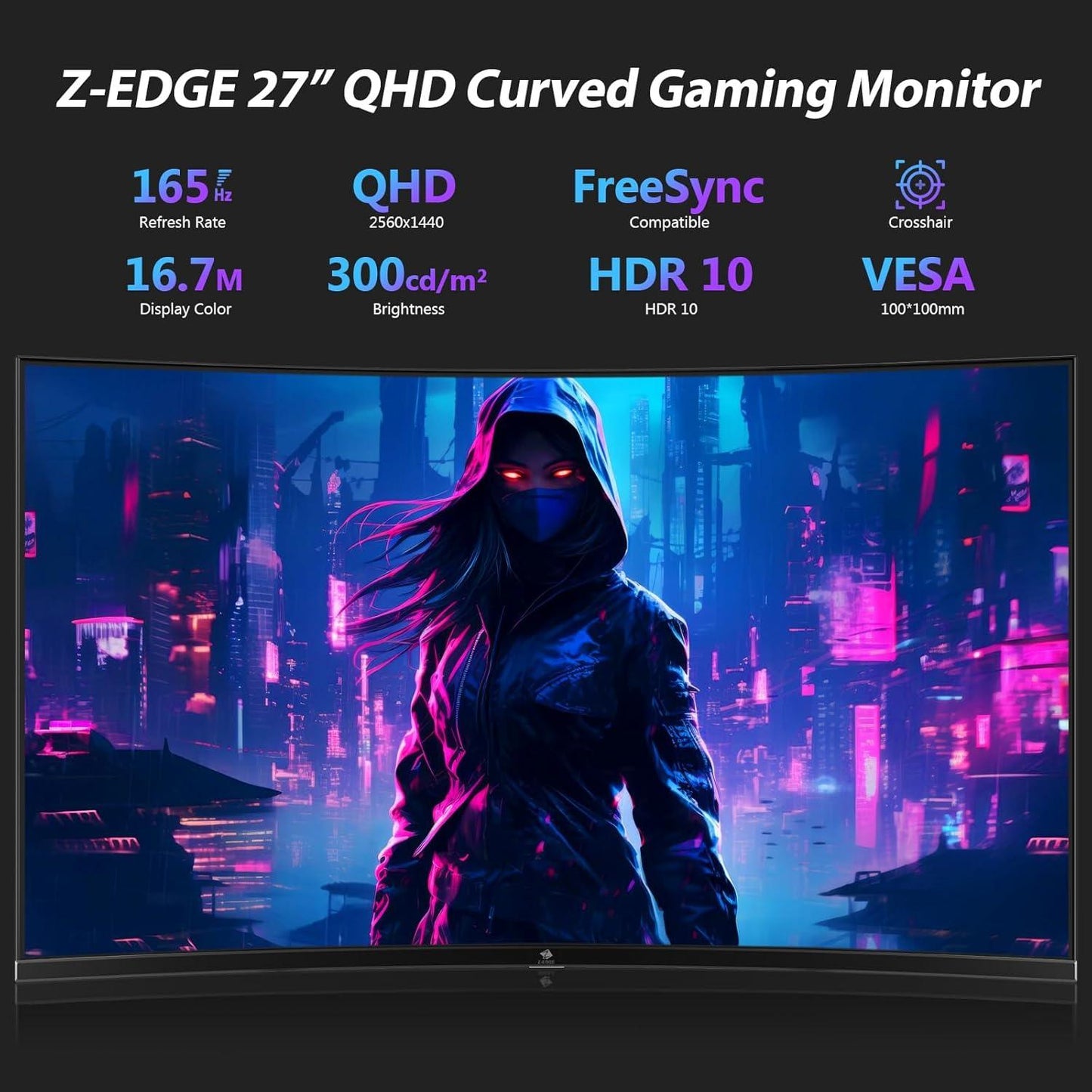 Z-Edge 27-inch Curved Gaming Monitor 16:9 2560x1440 165/144Hz 1ms Frameless LED Gaming Monitor, UG27Q AMD Freesync Premium Display Port HDMI - SubscriptionApps
