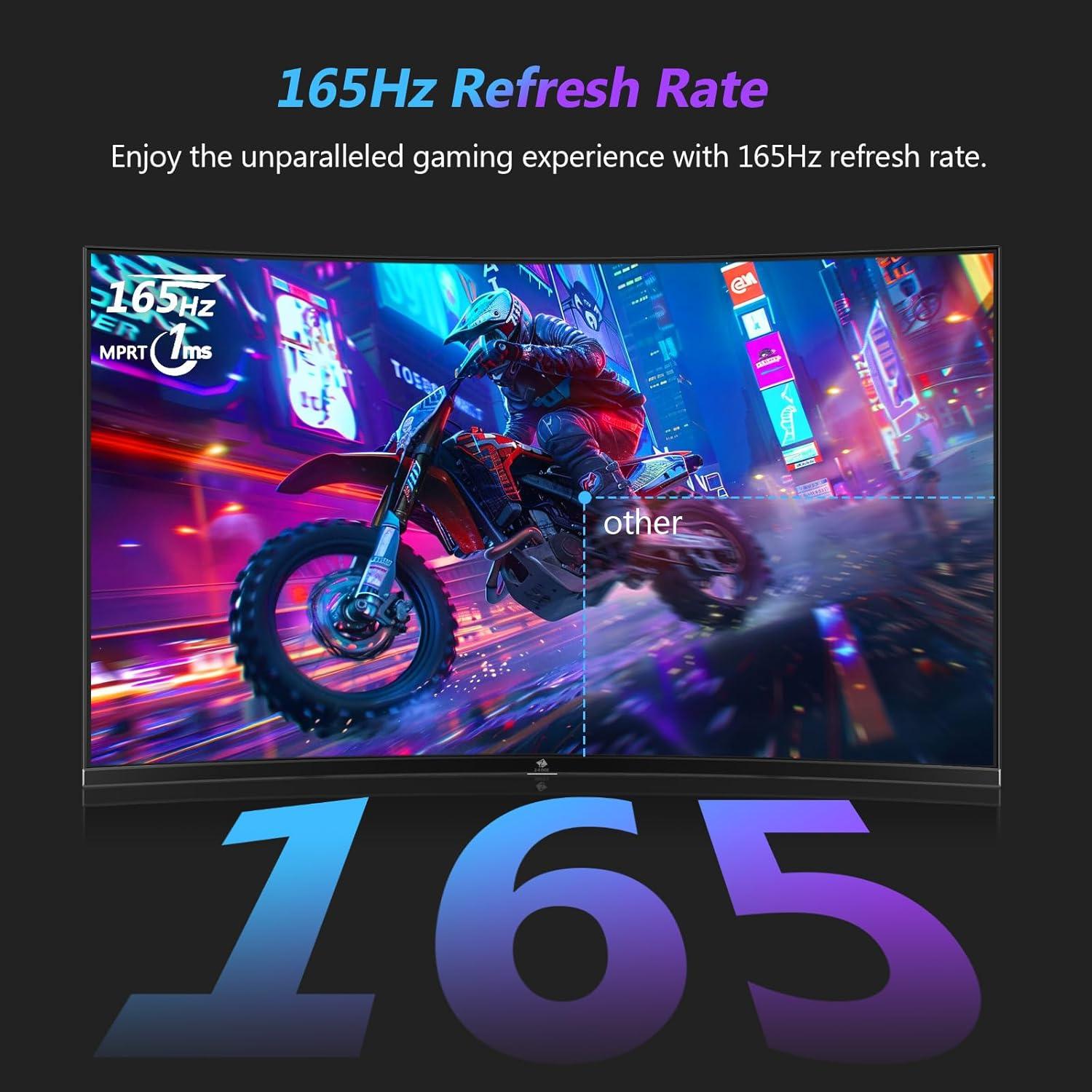 Z-Edge 27-inch Curved Gaming Monitor 16:9 2560x1440 165/144Hz 1ms Frameless LED Gaming Monitor, UG27Q AMD Freesync Premium Display Port HDMI - SubscriptionApps