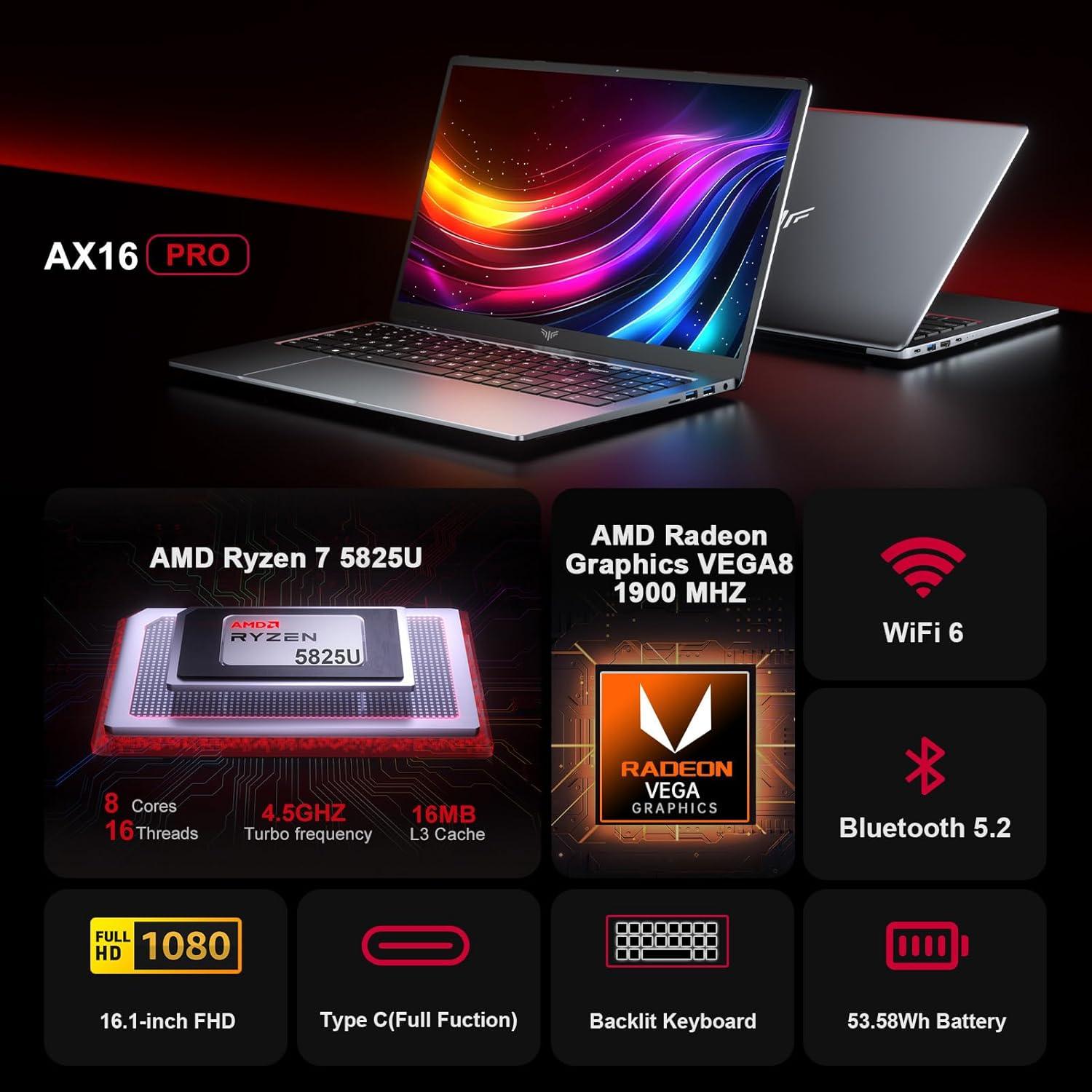 2024 Gaming Laptop, 16.1-inch FHD Display Laptop with AMD Ryzen 7 5825U Processor(8C/16T) with Backlit Keyboard,16GB DDR4 512GB M.2 2280 NVMe SSD Laptop Computer,Type-C WiFi6 - SubscriptionApps