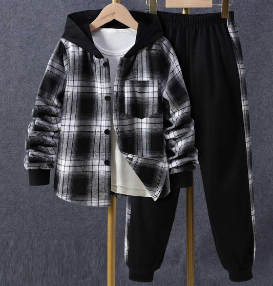 Toddler Kids Baby Boys 2Pcs Spring Autumn Outfits, Long Sleeve Plaid Print Hooded Shirt Jacket and Pants Set 1-5T - SubscriptionApps