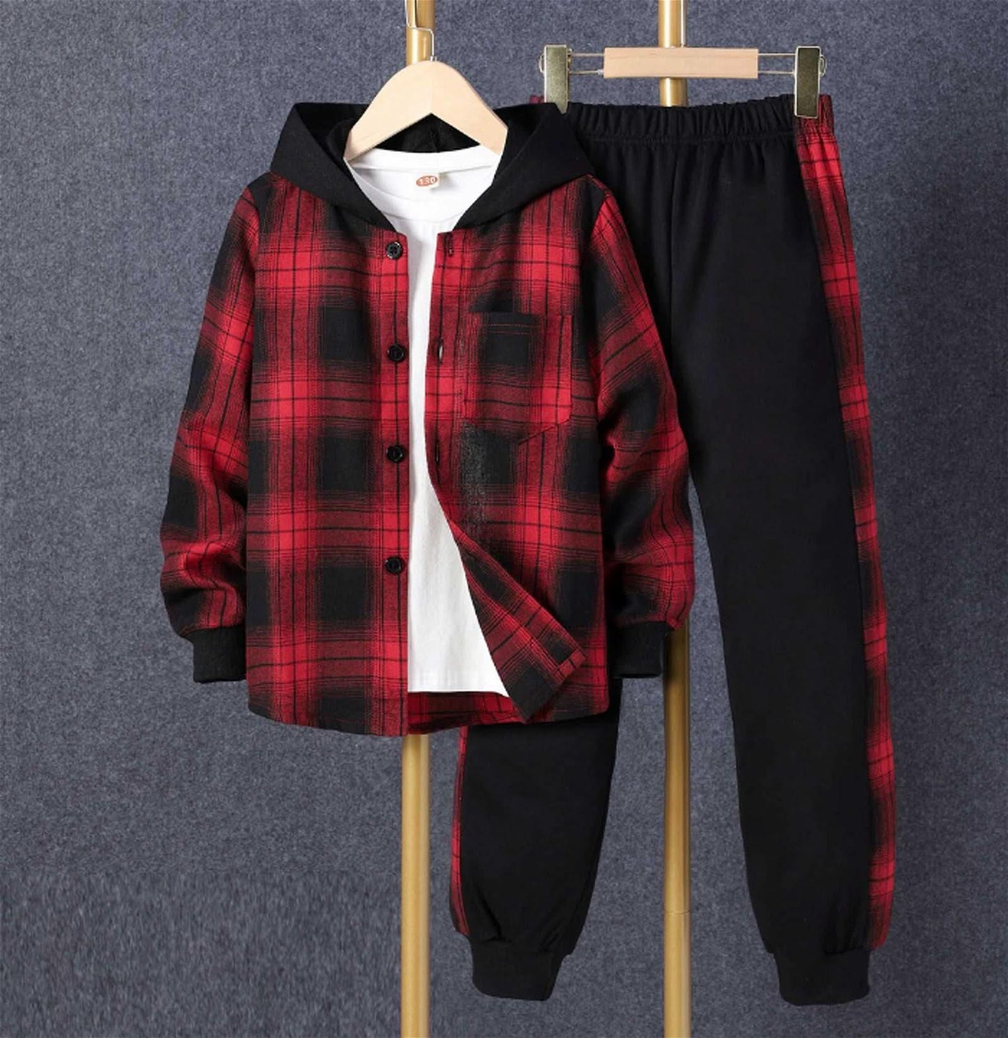 Toddler Kids Baby Boys 2Pcs Spring Autumn Outfits, Long Sleeve Plaid Print Hooded Shirt Jacket and Pants Set 1-5T - SubscriptionApps